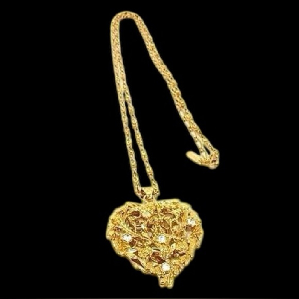 Yves Saint Laurent Vintage YSL Heart Pendant Gold Plated Necklace